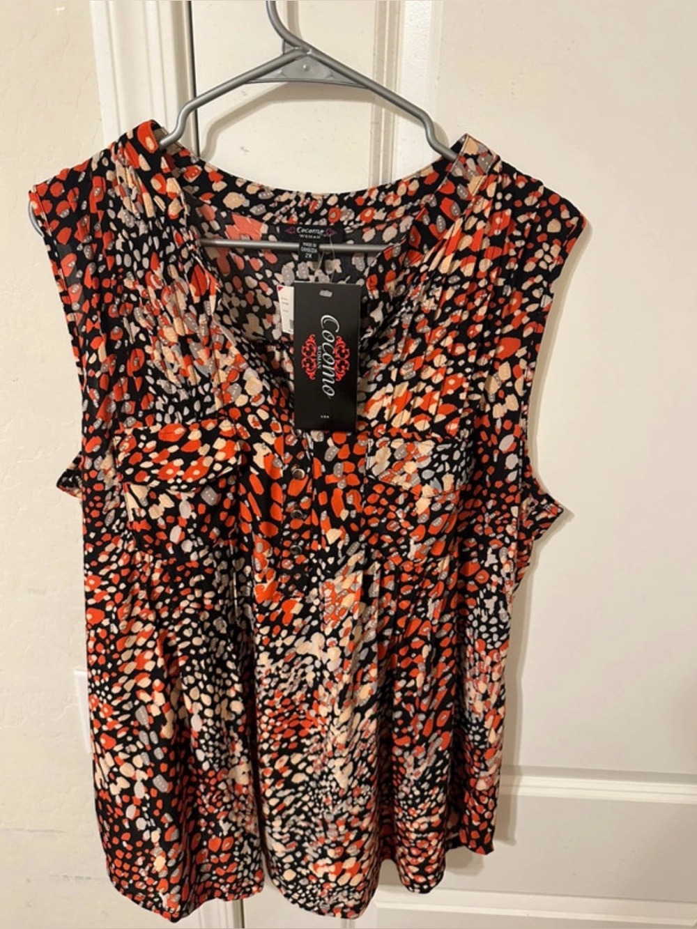 Cocomo Sleeveless V-Neck Camisole in Black, Orange & Cream